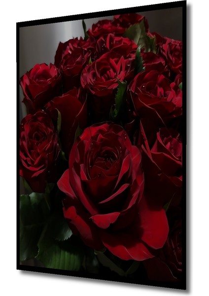 Kırmızı Gül Demeti Yağlı Boya Görünümlü Ahşap Dekoratif Tablo Dikdörtgen Tablo indirimleri
