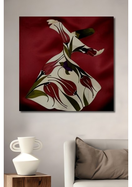 Derviş ve Lale Desenli Ahşap Dekoratif Tablo Yağlı Boya Görünümlü Dikdörtgen Tablo