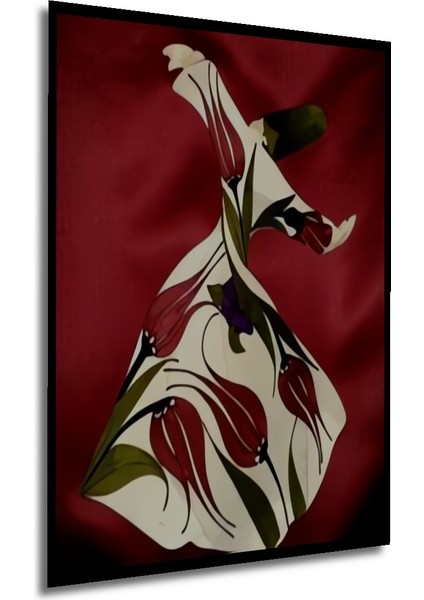 Derviş ve Lale Desenli Ahşap Dekoratif Tablo Yağlı Boya Görünümlü Dikdörtgen Tablo