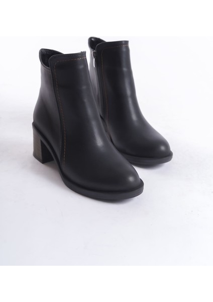 Larıssa Fermuarlı Ortopedik Taban Suya ve Soğuğa Dayanıklı Topuklu Cilt Kadın Bot St Siyah
