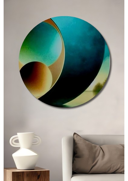 Soyut Sanatın Gızemlı Yansımaları Sulu Boya Görünümlü Ahşap Dekoratif Tablo Yuvarlak Tablo