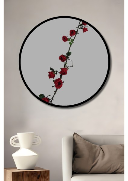 Kırmızı Gül Bahçesi Yağlı Boya Görünümlü Ahşap Dekoratif Tablo Yuvarlak Tablo fiyatları