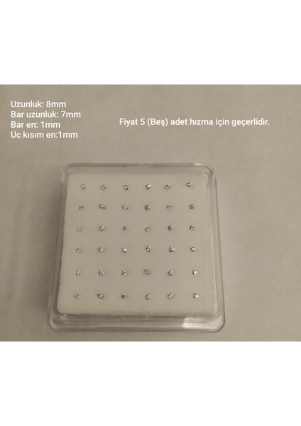 925 Ayar Gümüş Zirkon Taşlı Top Model Gümüş 5 Adet Ekonomik Hızma (1mm)