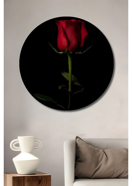 Kırmızı Gül Yağlı Boya Görünümlü Ahşap Dekoratif Tablo Yuvarlak Tablo fiyatları
