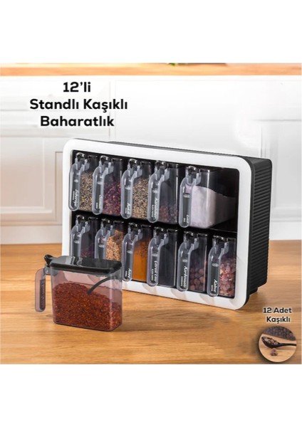 12&apos;li Standlı Kaşıklı Baharatlık Seti