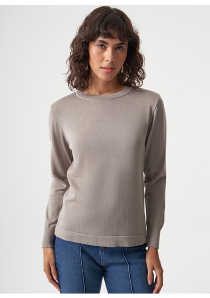 Bisiklet Yaka Normal Düz Gri Kazak Kadın M1MZ1030240010