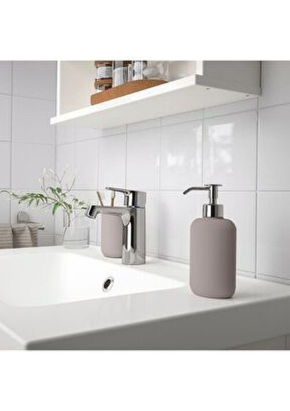 3'lü Banyo Seti - Sıvı Sabunluk, Fırçalık, Katı Sabunluk - Stoneware Bej