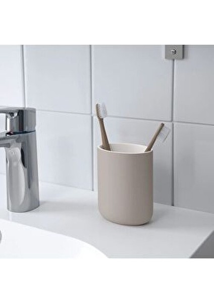 3'lü Banyo Seti - Sıvı Sabunluk, Fırçalık, Katı Sabunluk - Stoneware Bej indirimleri