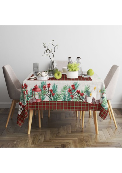 Yılbaşı Desenli Dijital Baskılı Noelflow Masa Örtüsü - 140 x 220 cm 140X240 cm - Panama Kumaş fırsatları