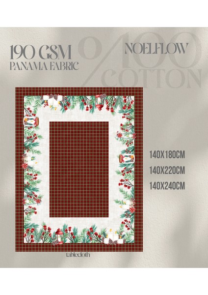 Yılbaşı Desenli Dijital Baskılı Noelflow Masa Örtüsü - 140 x 220 cm 140X240 cm - Panama Kumaş