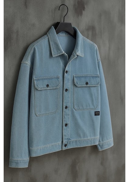 Erkek Göğüs Cepli Oversize Buz Mavi Kot Mont fiyatları