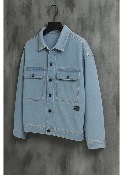 Erkek Göğüs Cepli Oversize Buz Mavi Kot Mont indirimleri