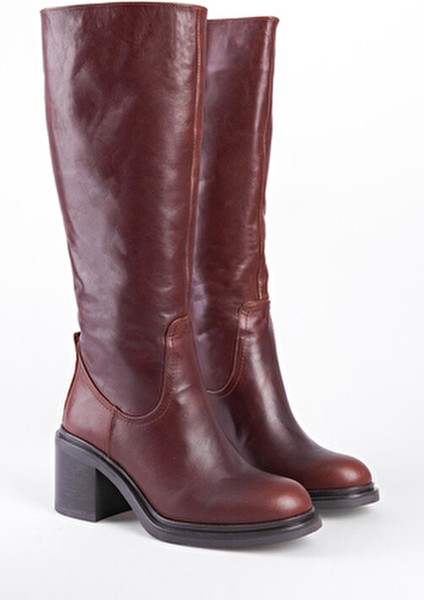 Yüksek Tabanlı Deri Kadın Çizme