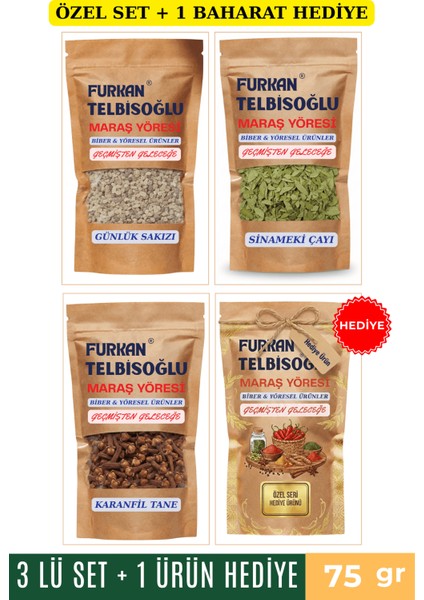 Ak Günlük Sakızı 75GR + Sinameki Çayı 75GR + Karanfil Tane 75GR + 1 Baharat Hediye
