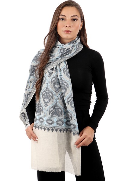 Taş Füme Taşlı Işlemeli Yün Ipek Şal