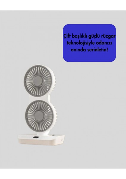 Çift Kafalı Masaüstü ve Duvar Tipi Sessiz USB Şarjlı Fan modelleri