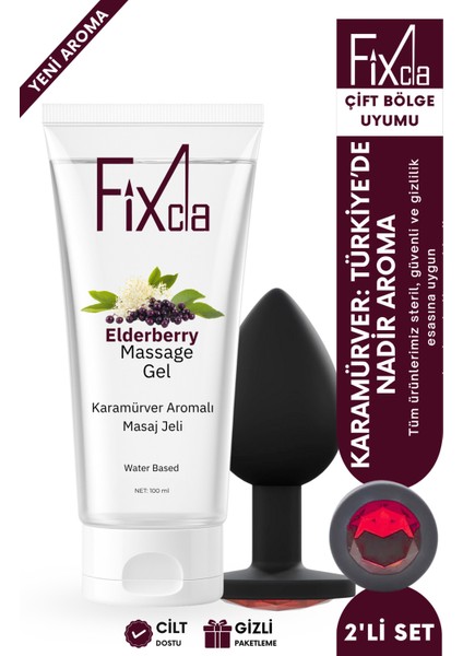 Karamürver Aromalı Su Bazlı Kayganlaştırıcı Jel 100 ml + Kırmızı Taşlı Silikon Anal Plug 2’li Set