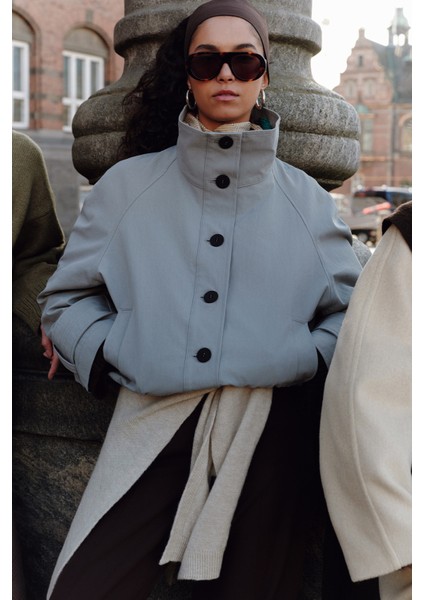 Trenç Tarz Bomber Ceket Mavi