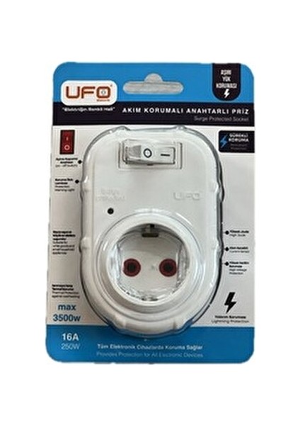 Akım Korumalı Priz (Tekli) Beyaz Renk Termal Şok Korumalı Topraklı Anahtarlı Yüksek Joule 3000 Watt fiyatları