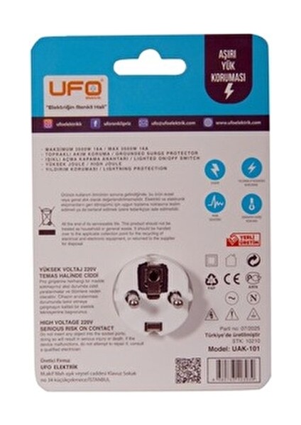 Akım Korumalı Priz (Tekli) Beyaz Renk Termal Şok Korumalı Topraklı Anahtarlı Yüksek Joule 3000 Watt modelleri