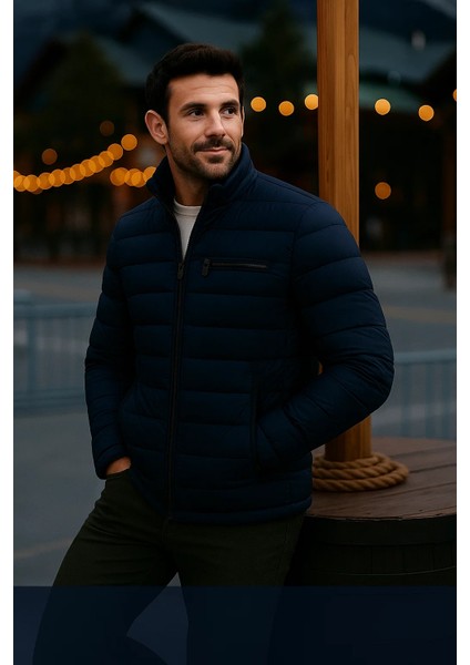 Erkek Trend Günlük Dik Yaka Kışlık K.lacivert Şişme Mont modelleri