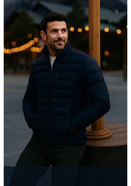 Erkek Trend Günlük Dik Yaka Kışlık K.lacivert Şişme Mont fırsatları