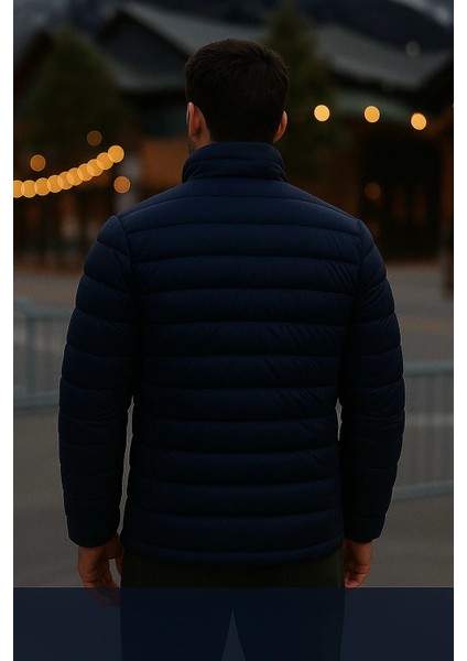 Erkek Trend Günlük Dik Yaka Kışlık K.lacivert Şişme Mont