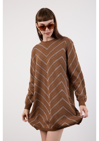 Kadın Taba Yan Yırtmaçlı Bisiklet Yaka Sim Desenli Triko Bluz fiyatları