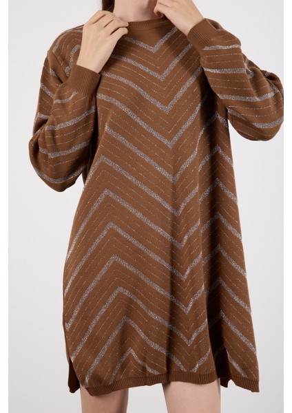 Kadın Taba Yan Yırtmaçlı Bisiklet Yaka Sim Desenli Triko Bluz fırsatları