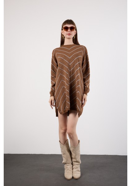 Kadın Taba Yan Yırtmaçlı Bisiklet Yaka Sim Desenli Triko Bluz indirimleri