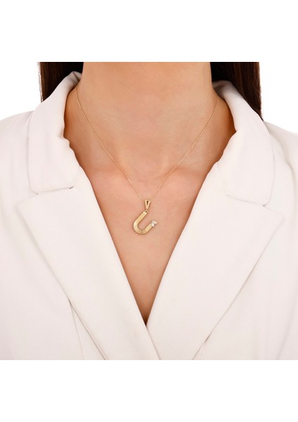 Altın U Harf Kolye Ucu - 14K modelleri