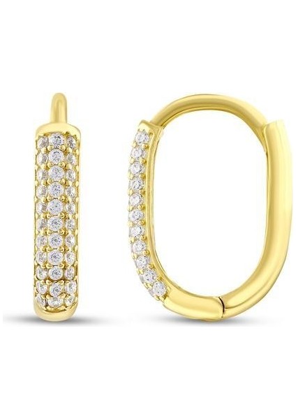 Taşlı Altın Halka Küpe - 14K