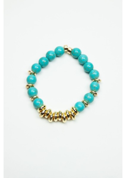 Gold Detay Turkuaz Doğaltaş Bileklik
