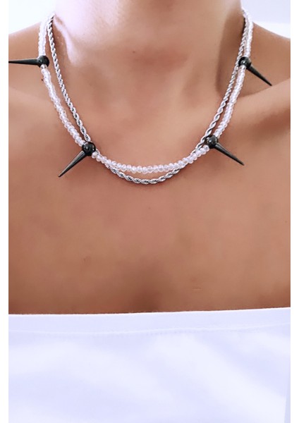 Çift Sıralı Punk Kolye