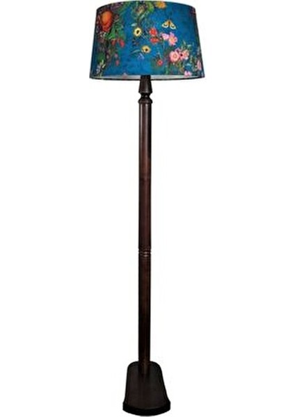 Lady Serisi Masif Ahşap Tek Ayaklı Lambader ( Mavi / Koyu Ceviz)