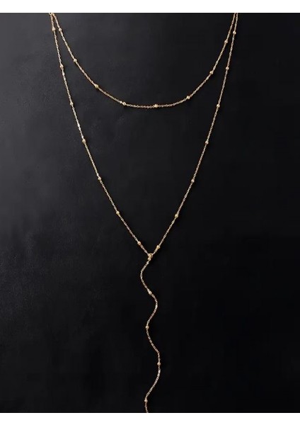 Y Şekilli Boncuklu Altın Rengi Uzun Kolye-Kc Altın Kaplama modelleri