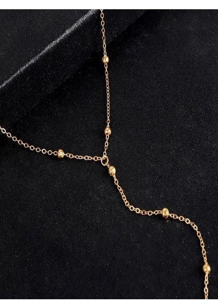 Y Şekilli Boncuklu Altın Rengi Uzun Kolye-Kc Altın Kaplama fırsatları