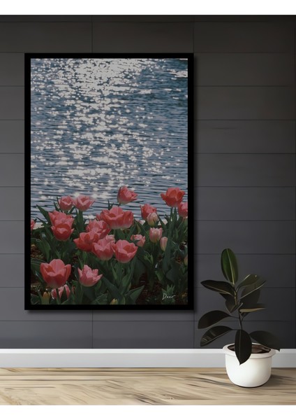 Pembe Lale Bahçesi Sulu Boya Görünümlü Ahşap Dekoratif Tablo Dikdörtgen Tablo fiyatları