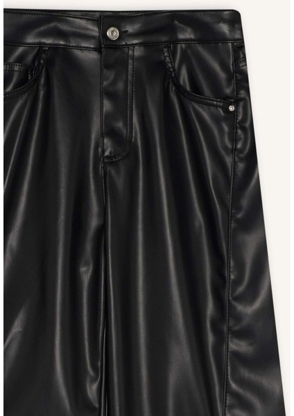 Wide Leg Fermuarlı Normal Bel Standart Boy Suni Deri Pantolon G1048AX25AU