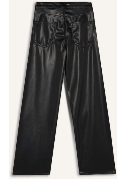 Wide Leg Fermuarlı Normal Bel Standart Boy Suni Deri Pantolon G1048AX25AU