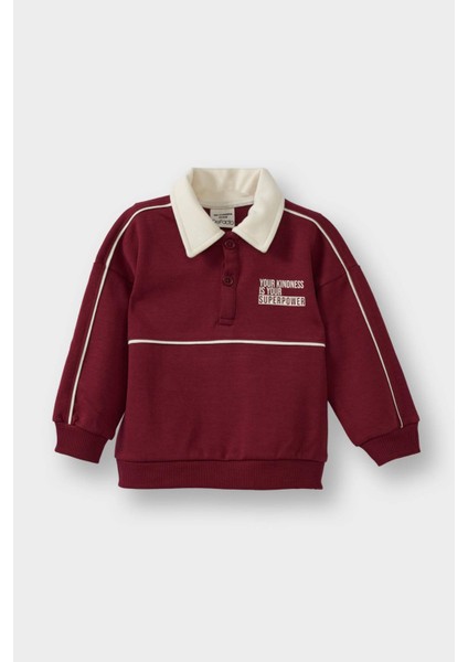 Erkek Bebek Regular Fit Gömlek Yaka Slogan Baskılı SWEATSHIRT G4424A525WN