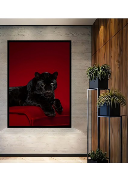 Görkemli Siyah Panter Yağlı Boya Görünümlü Ahşap Dekoratif Tablo Dikdörtgen Tablo fiyatları