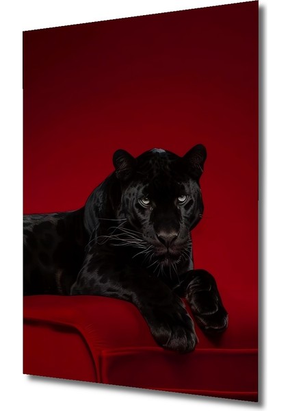 Görkemli Siyah Panter Yağlı Boya Görünümlü Ahşap Dekoratif Tablo Dikdörtgen Tablo modelleri