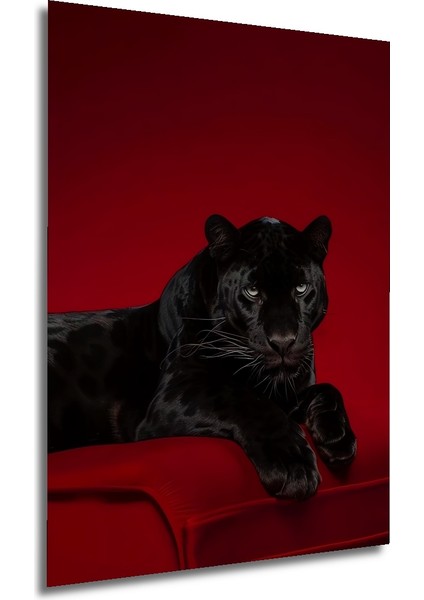Görkemli Siyah Panter Yağlı Boya Görünümlü Ahşap Dekoratif Tablo Dikdörtgen Tablo fırsatları