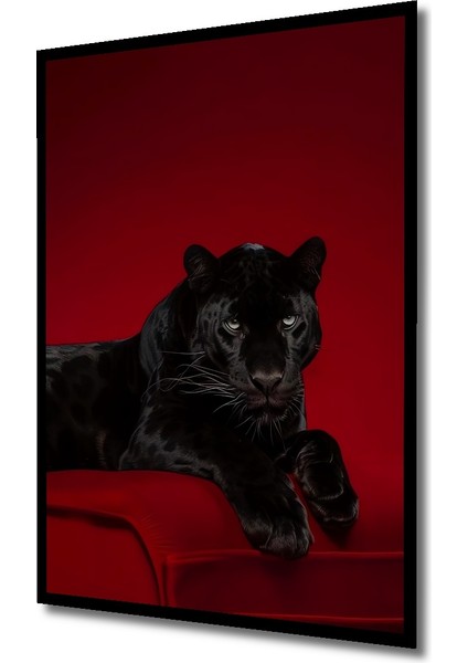 Görkemli Siyah Panter Yağlı Boya Görünümlü Ahşap Dekoratif Tablo Dikdörtgen Tablo indirimleri