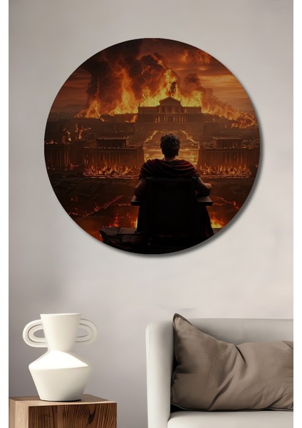 Roma Yanan Imparatorluk Kara Kalem Görünümlü Ahşap Dekoratif Tablo Yuvarlak Tablo