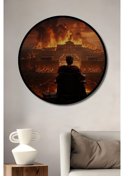 Roma Yanan Imparatorluk Kara Kalem Görünümlü Ahşap Dekoratif Tablo Yuvarlak Tablo fiyatları