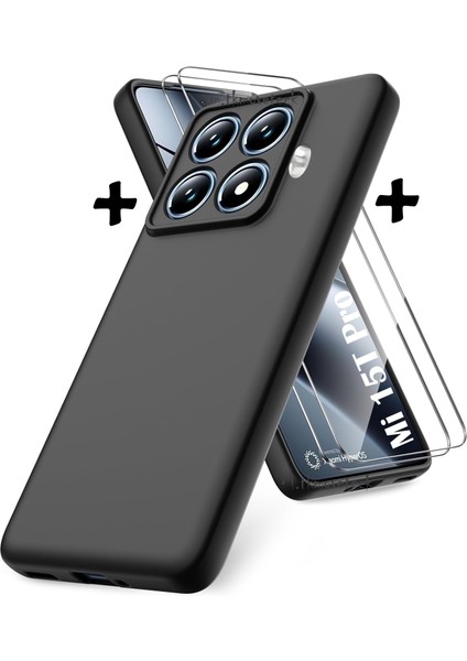 Xiaomi Mi 15T Pro Kılıf Kamera Korumalı Yumuşak Renkli Mat Kadife Silikon + 9h Ekran Koruyucu Cam 2in1 Set