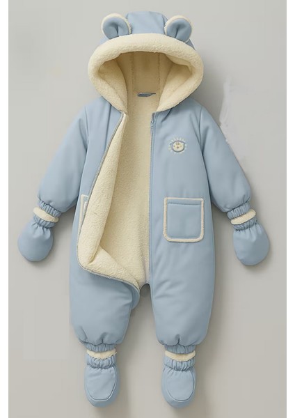 Sevimli Bear Soft Kumaş Içi Kürklü-Kapüşonlu-Cepli-Su Itici Bebek-Çocuk Astronot-Kozmonot Tulum modelleri