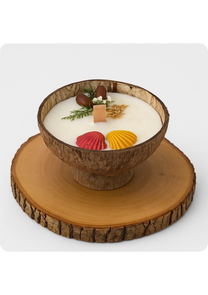 Gerçek Hindistan Cevizi Kasesinde Hindistan Cevizi Kokulu Dekoratif Doğal Mum